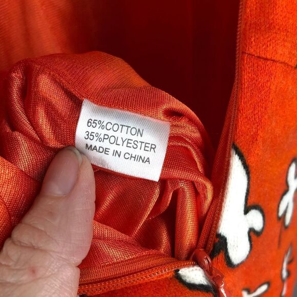 Vintage Orange‎ White Retro Pattern Dress with Lace Velvet Front Sz L - Picture 4 of 8